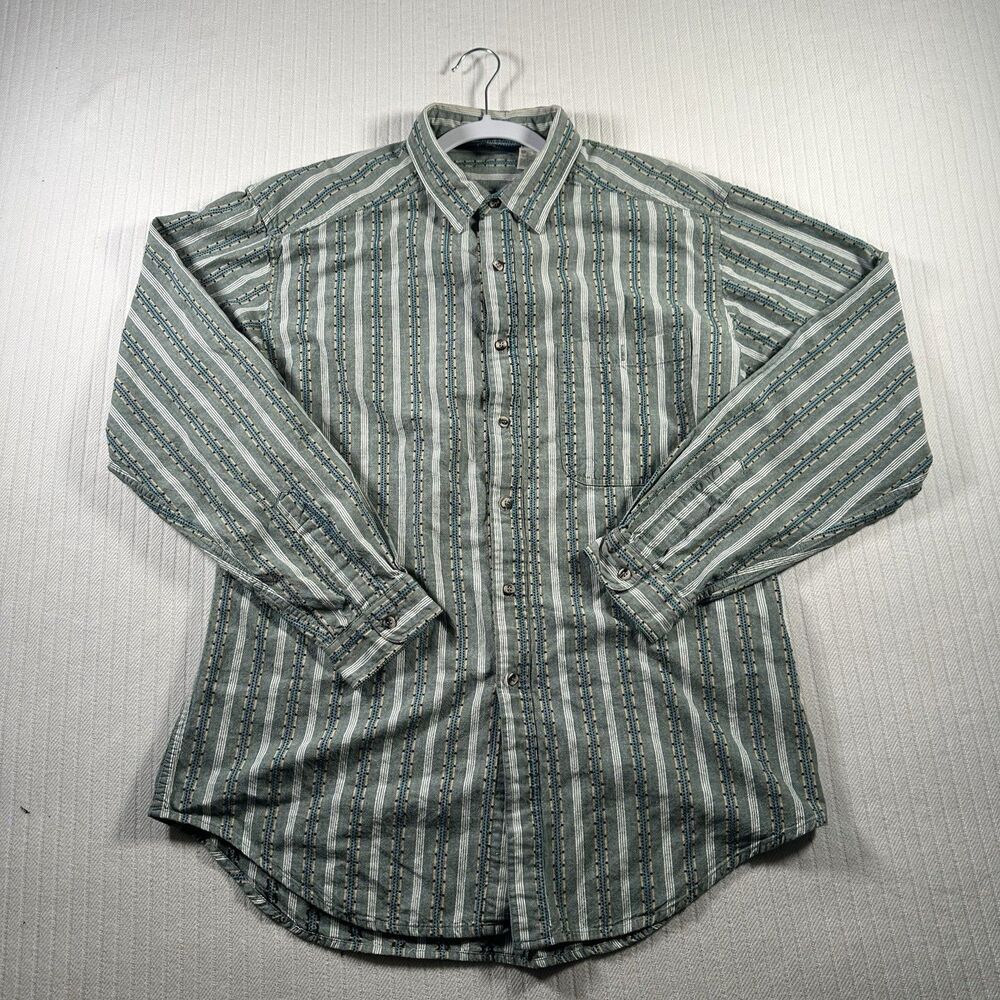 Vintage Woolrich Mens Large L Striped Button Up Long Sleeve Shirt Retro